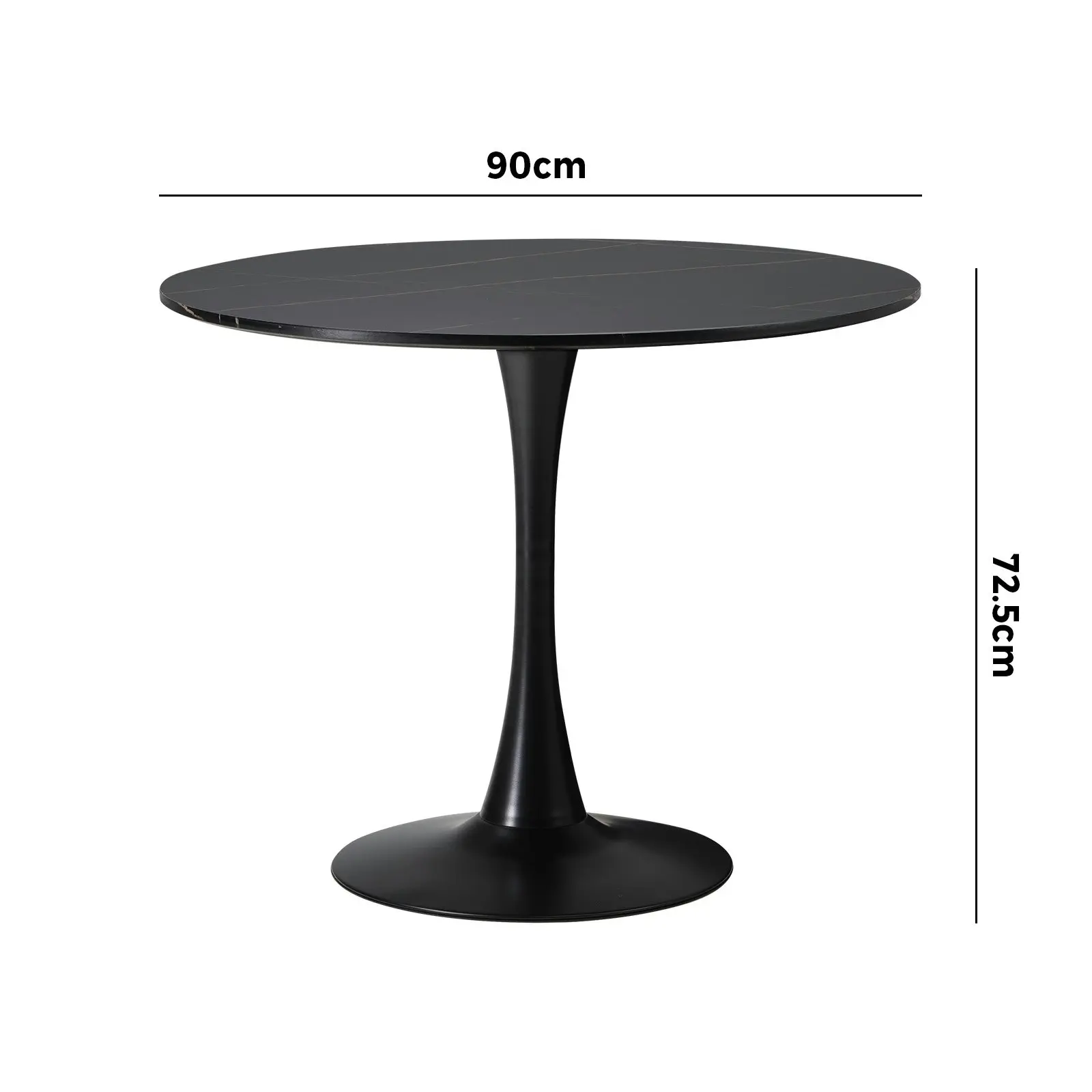 Oikiture 90cm Dining Table Kitchen Swivel Marble Tulip Round Metal Leg Black