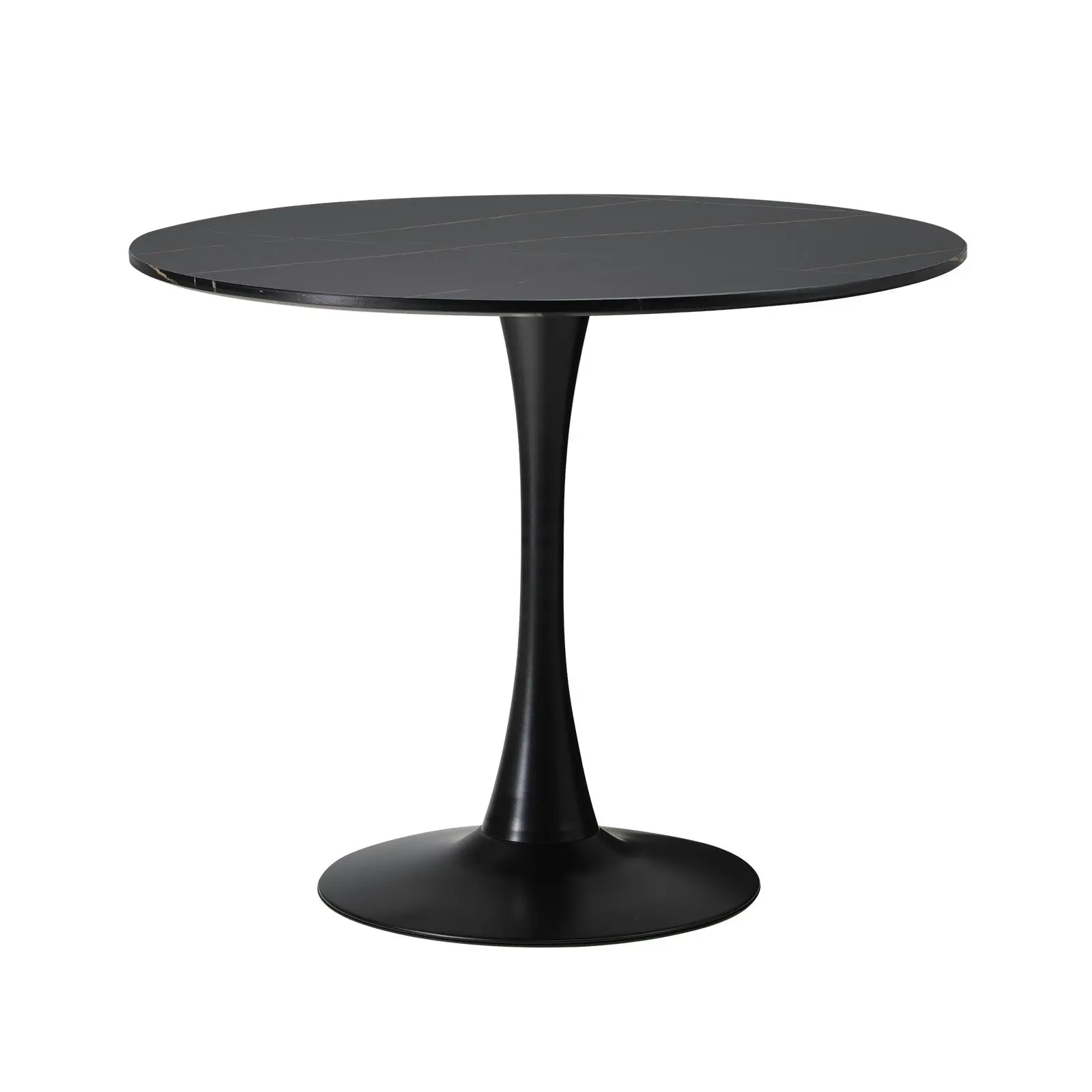 Oikiture 90cm Dining Table Kitchen Swivel Marble Tulip Round Metal Leg Black