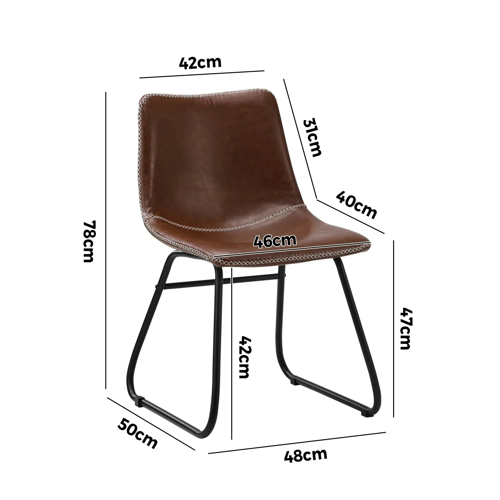 Oikiture 4x Dining Chairs Kitchen Table Chair Lounge Retro Padded Seat PU Brown