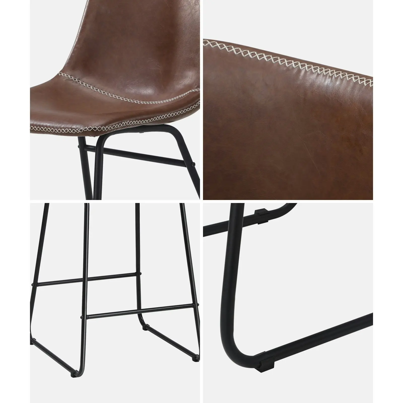 Oikiture 2x Bar Stools Kitchen Dining Chairs Leather Metal Brown