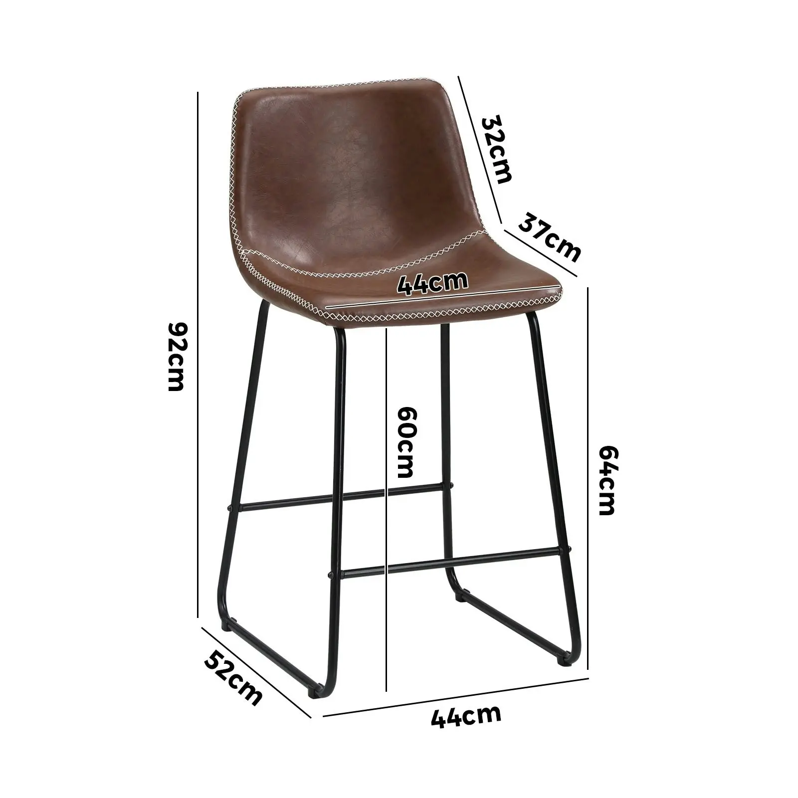 Oikiture 2x Bar Stools Kitchen Dining Chairs Leather Metal Brown