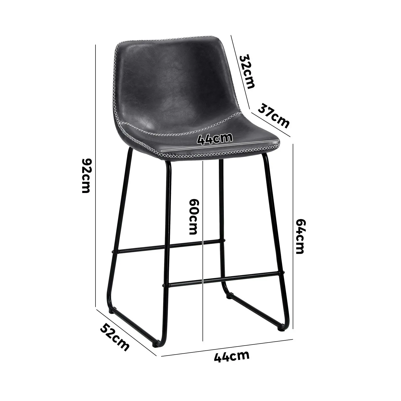 Oikiture 4x Bar Stools Kitchen Stool Dining Chairs Metal Leather Grey