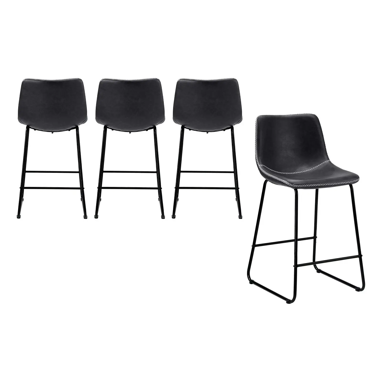 Oikiture 4x Bar Stools Kitchen Stool Dining Chairs Metal Leather Grey