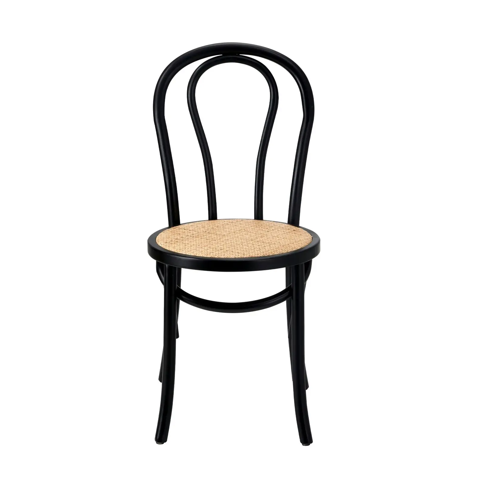 Oikiture 4PCS Dining Chair Solid Wooden Chairs Ratan Seat Black