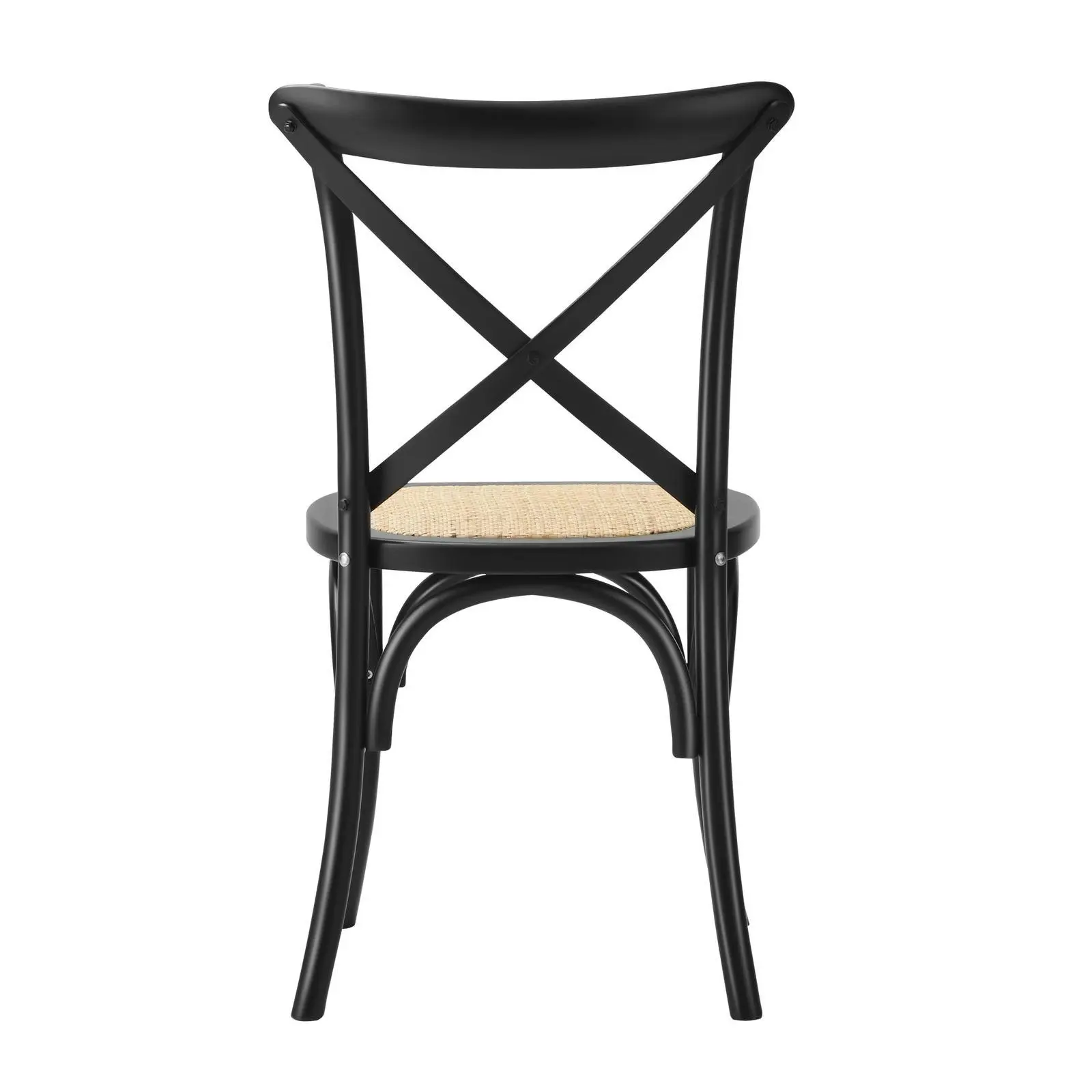 Oikiture 4x Crossback Dining Chair Solid Birch Timber Wood Ratan Seat Black