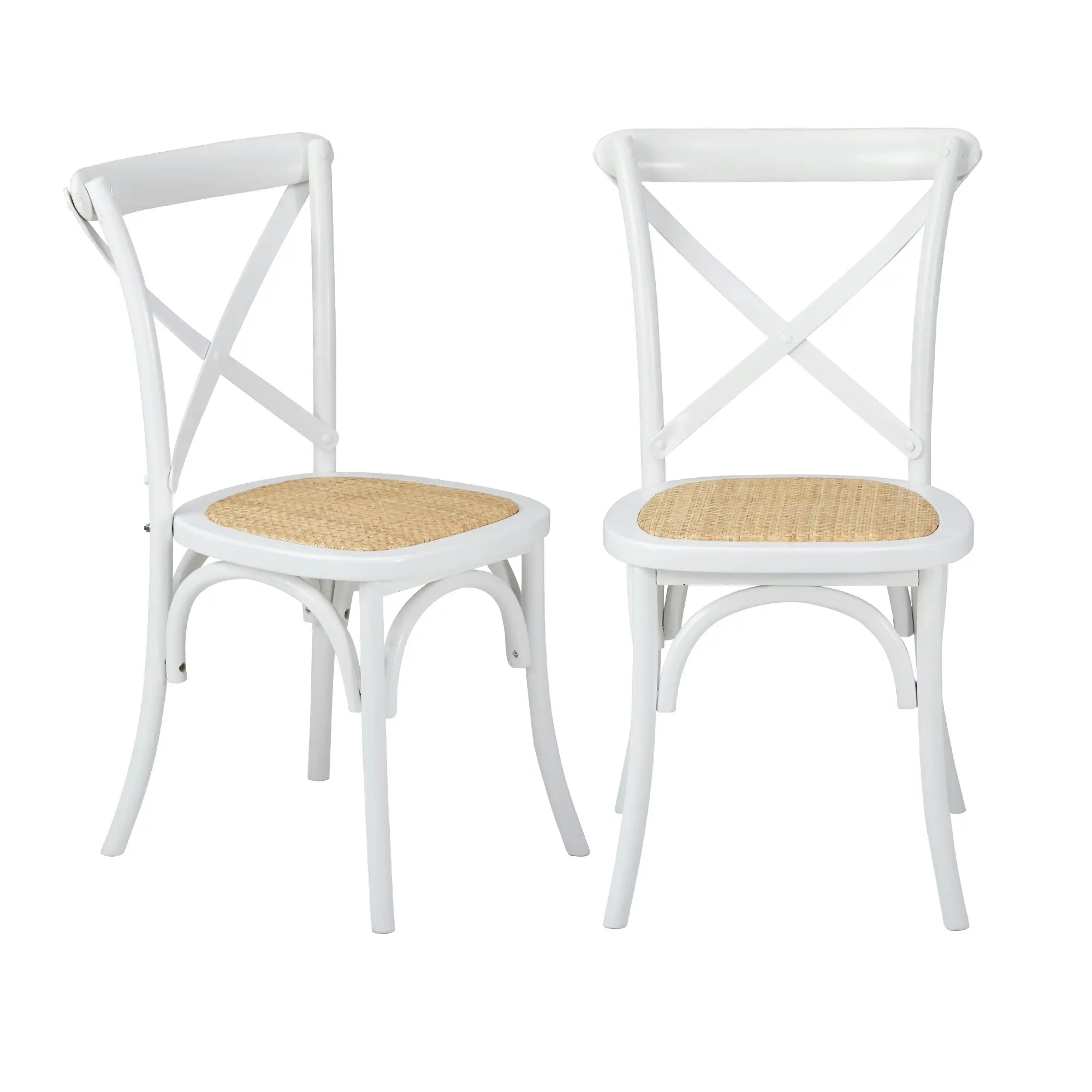 Oikiture 6x Crossback Dining Chair Solid Birch Timber Wood Ratan Seat White