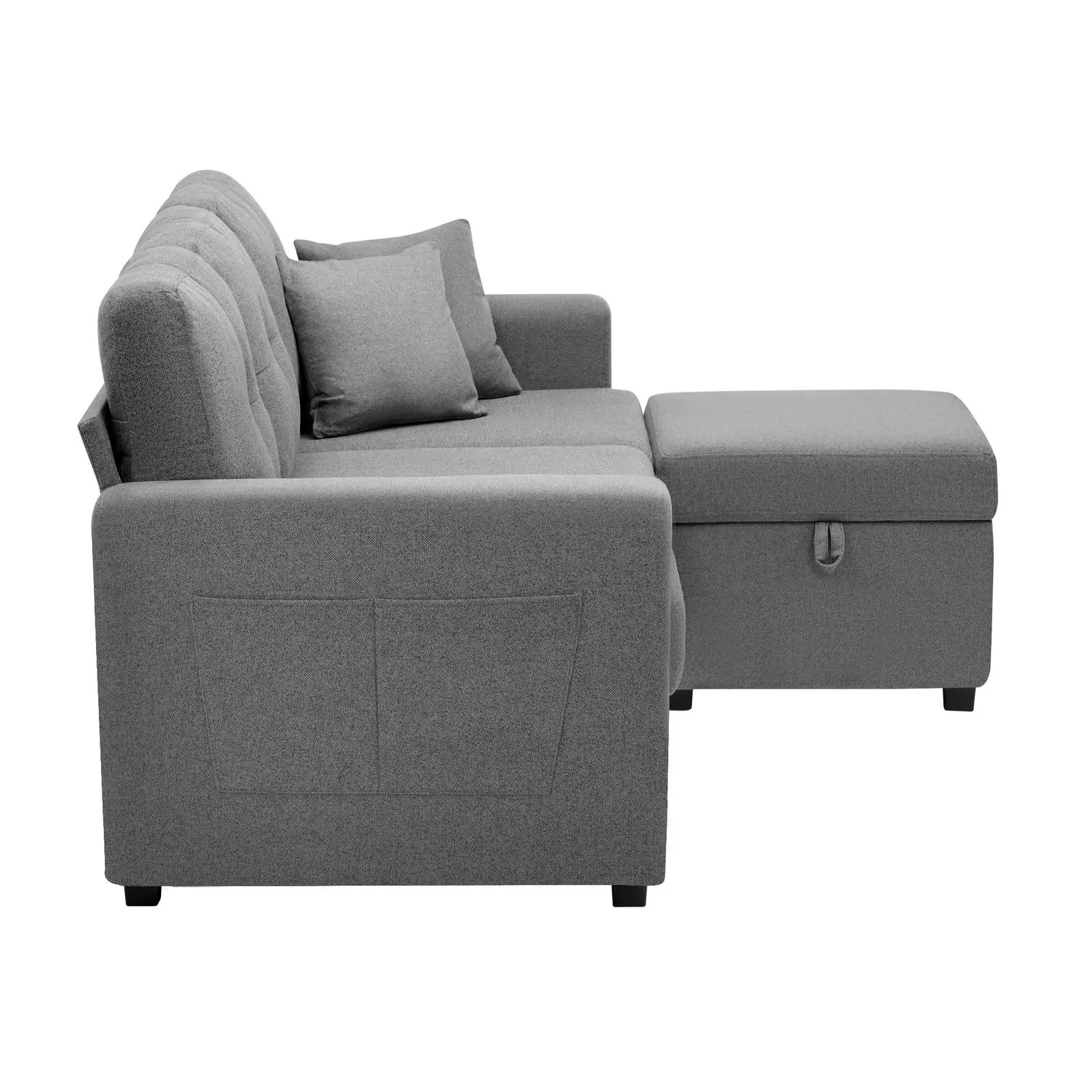 Oikiture Sofa Lounge Chaise Couch Drawers Ottoman Fabric Grey