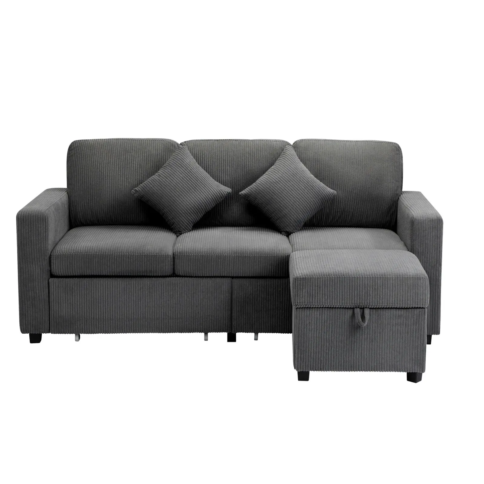 Oikiture Sofa Couch Chaise Lounge Drawers Ottoman Velvet Grey