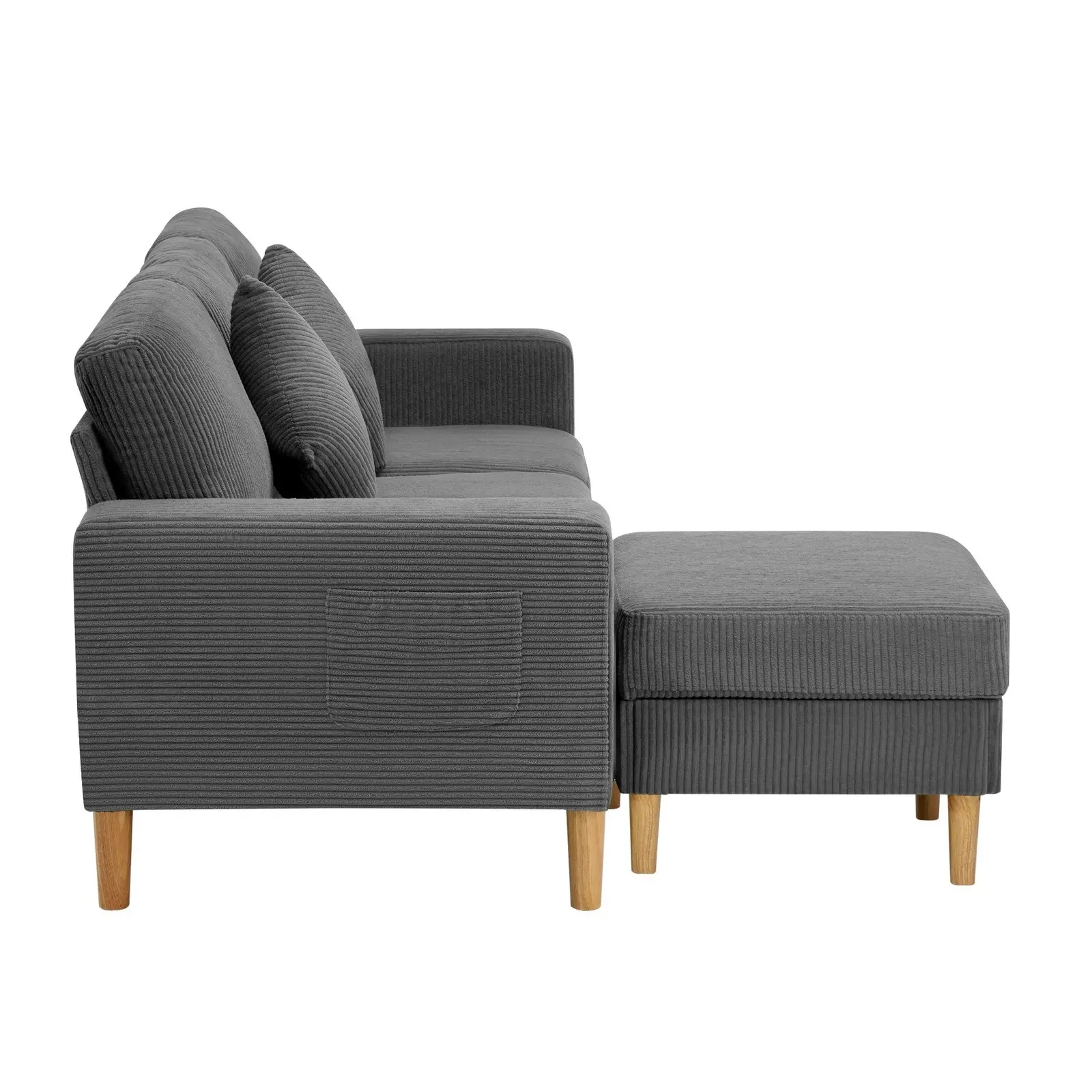 Oikiture Sofa Lounge Set Ottoman Velvet Grey