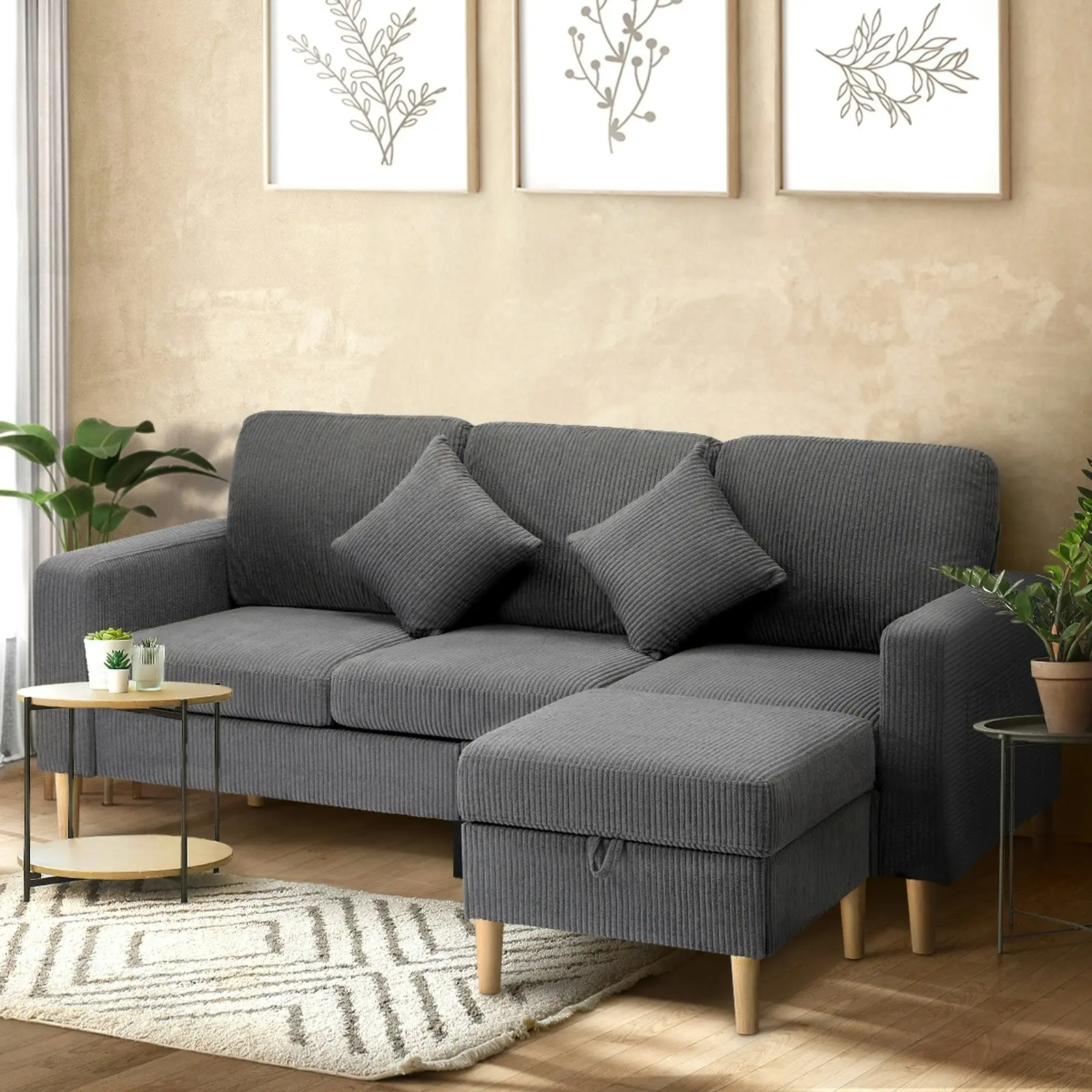 Oikiture Sofa Lounge Set Ottoman Velvet Grey