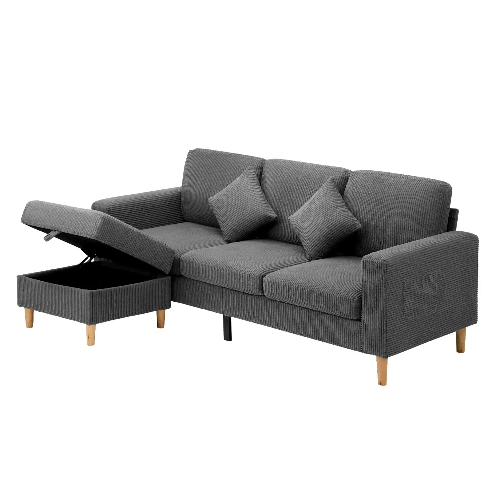 Oikiture Sofa Lounge Set Ottoman Velvet Grey