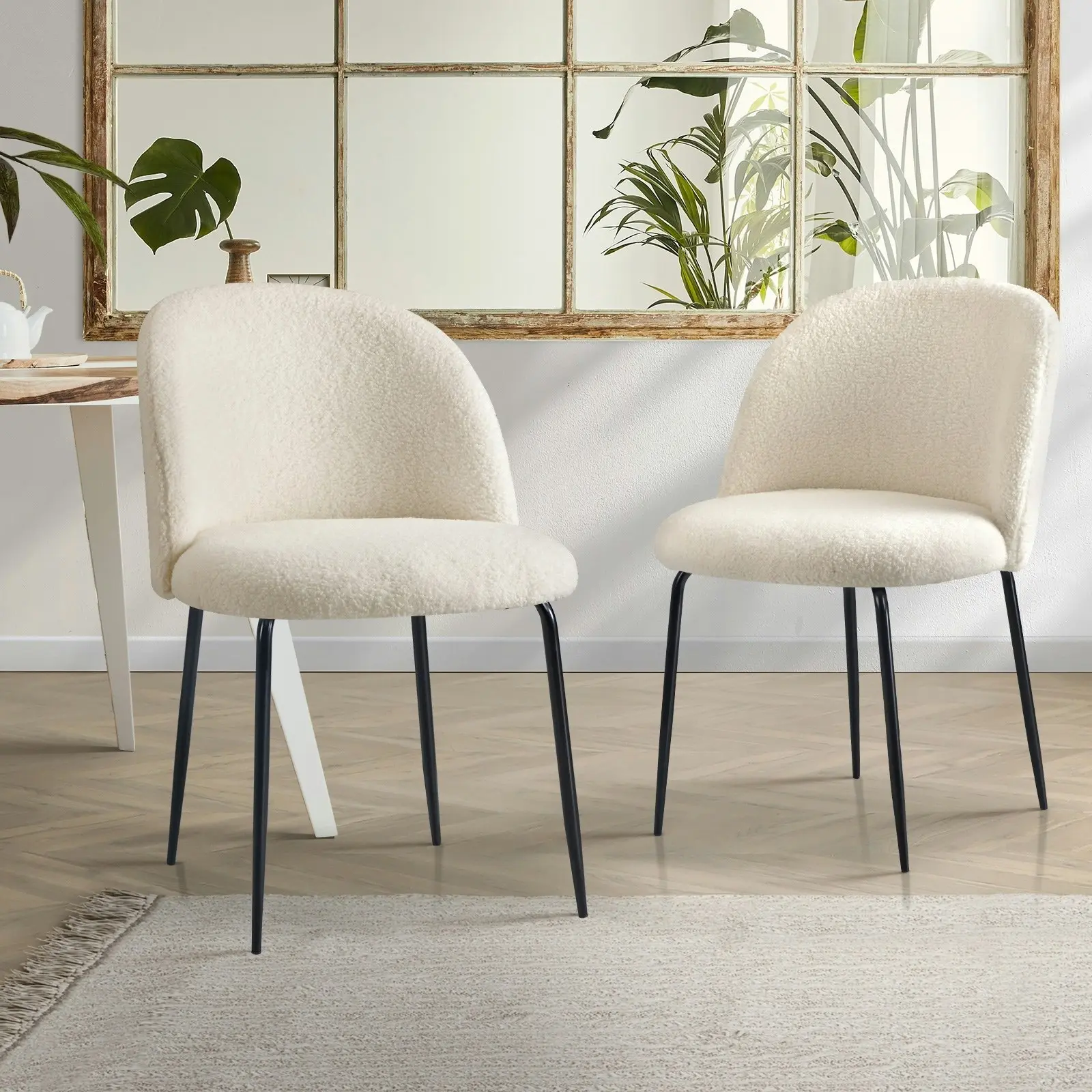 Oikiture Dining chairs Upholstered Sherpa White