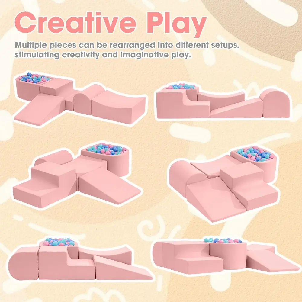 Playpals Kids Climb Crawl Foam Play Set Soft Play Set Activity Toys 5PC Pink