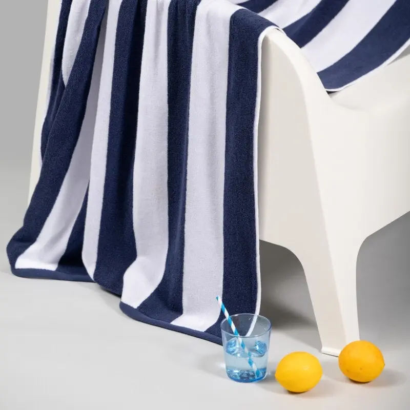 Canningvale Striped Cabana Cotton Terry Beach Towel (80x160cm)- Navy