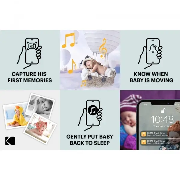 Kodak Bundle: C525P 5&Prime; Wifi Video Baby Monitor with Motorised Pan-Tilt Camera AND C125 Kodak C125 Smart HD Baby Camera