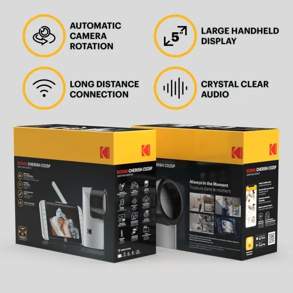 Kodak Bundle: C525P 5&Prime; Wifi Video Baby Monitor with Motorised Pan-Tilt Camera AND C125 Kodak C125 Smart HD Baby Camera