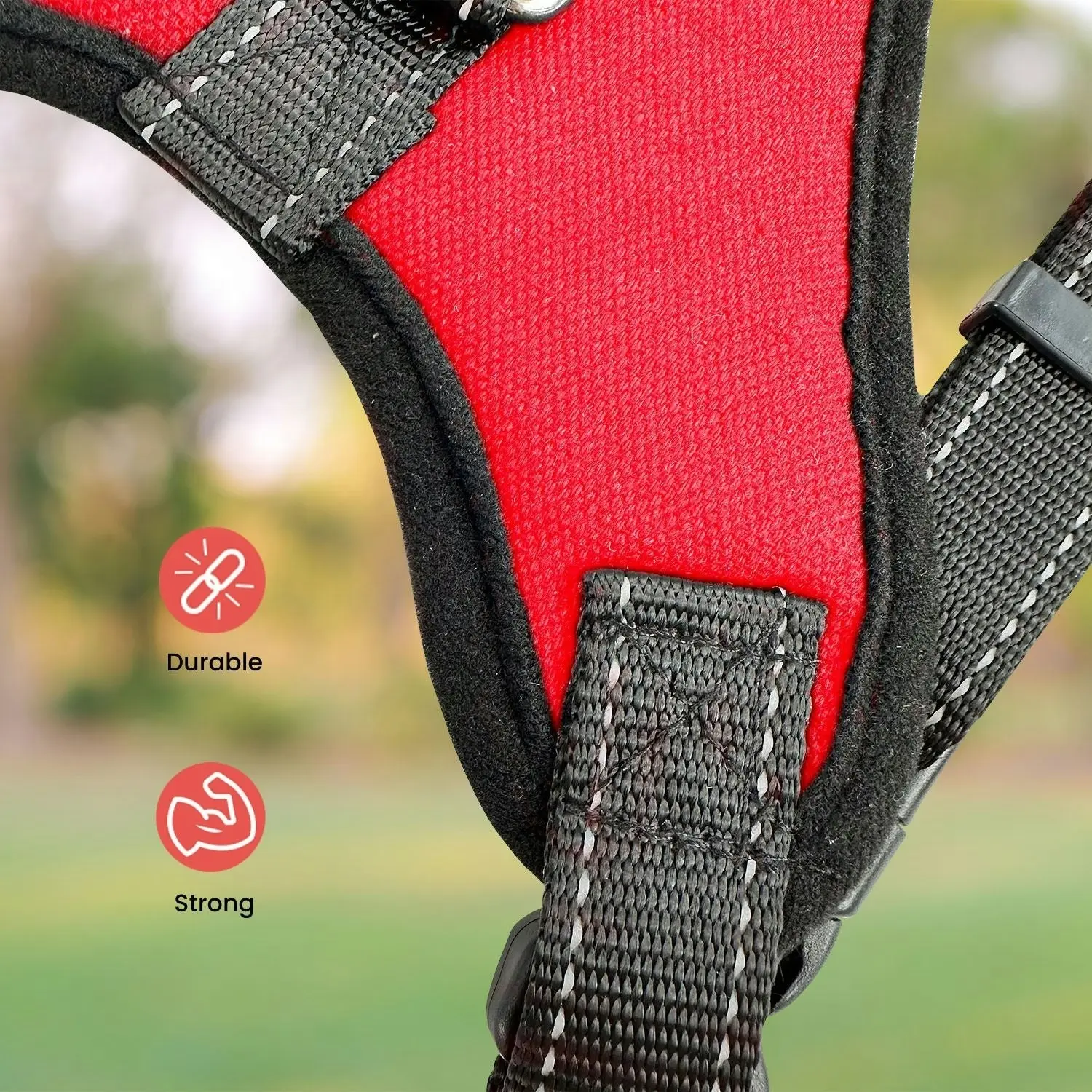 Floofi No Pull Dog Harness with Adjustable Chest Belt Nylon Fabric M Size Red