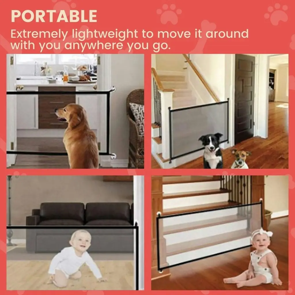 Floofi 100cm Security Mesh Dog Gate for Stairs, Pet, Child, and Baby Safety Screen Barrier for Doorways, Hallways, Indoor/Outdoor - Black