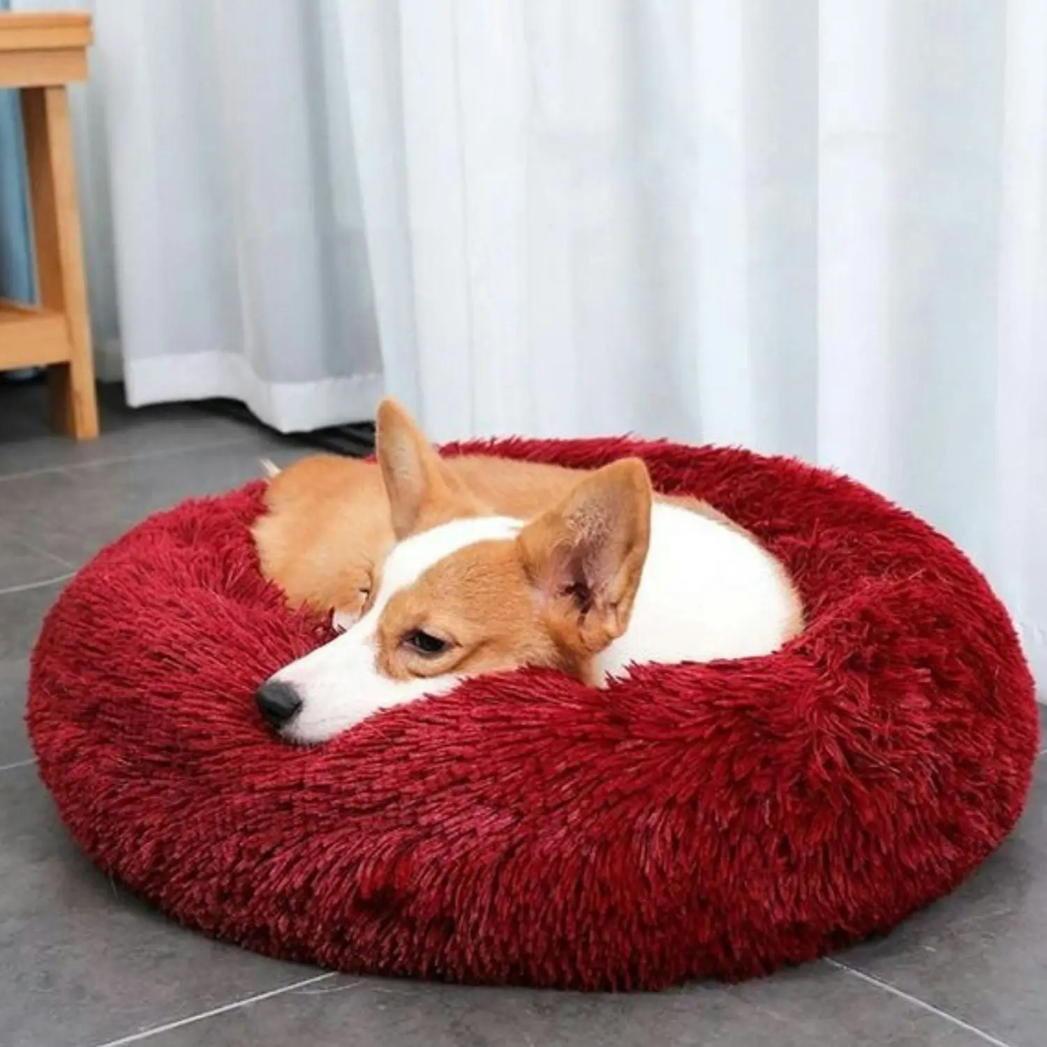 Floofi Calming Pet Bed Round Soft Comfy Plush Sleeping Washable 60cm Rose Gold