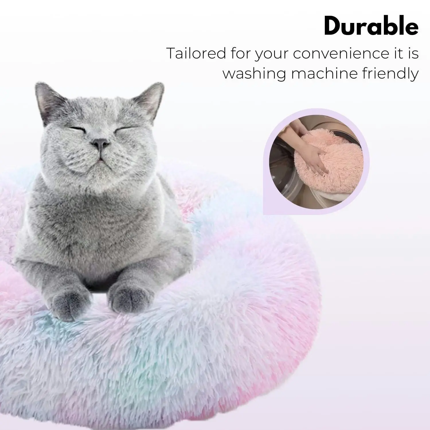 Floofi Calming Pet Bed Round Plush for Cat Dog Ultra Soft Washable 60cm Grey