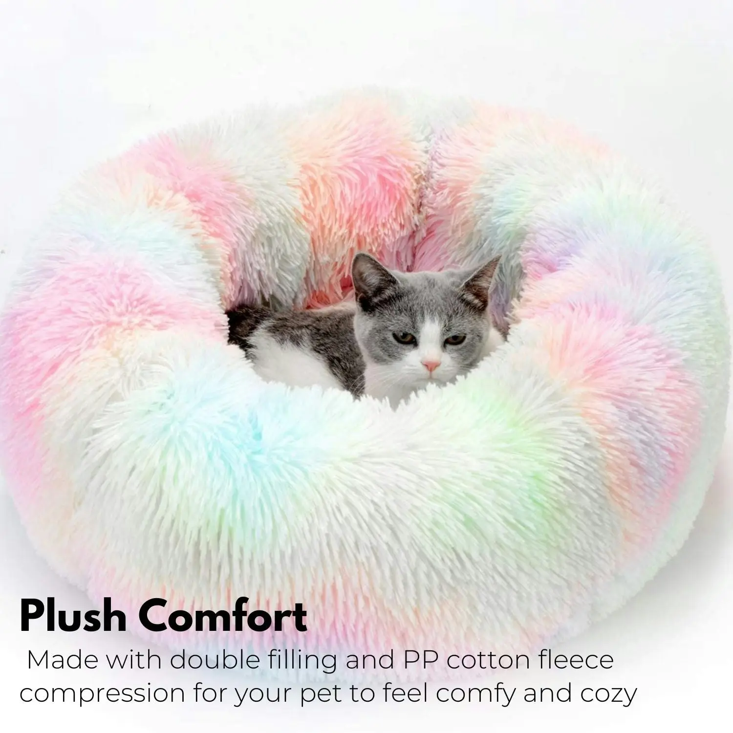 Floofi Calming Pet Bed Round Plush for Cat Dog Ultra Soft Washable 60cm Grey