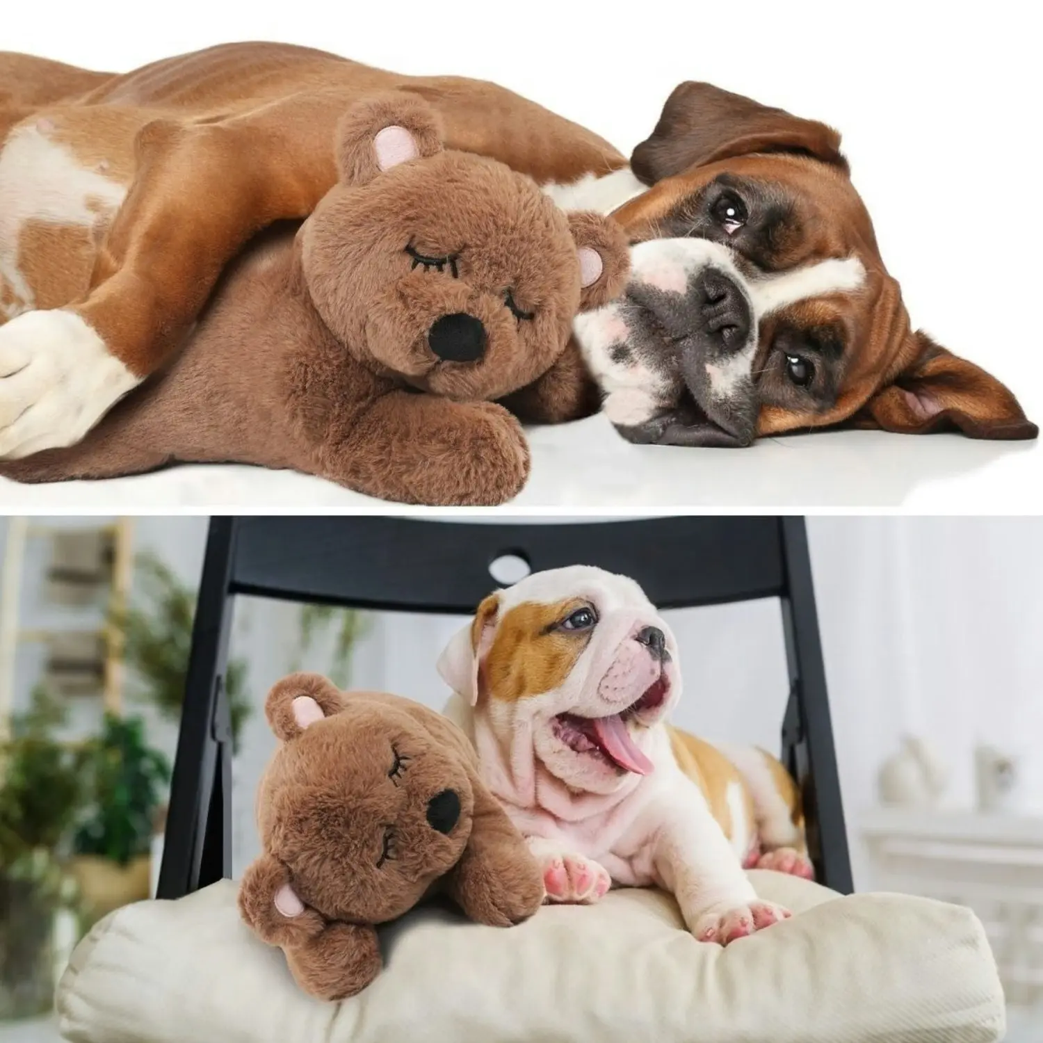 Floofi Heartbeat Soft Plush Sleeping Buddy Pet Dog Anxiety Behavioral Aid Brown