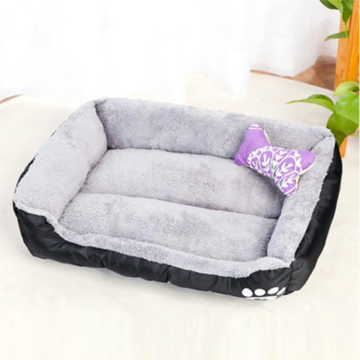 Floofi Dog Cat Calming Comfy Pet Bed Warm Soft Square Washable XL Size Black