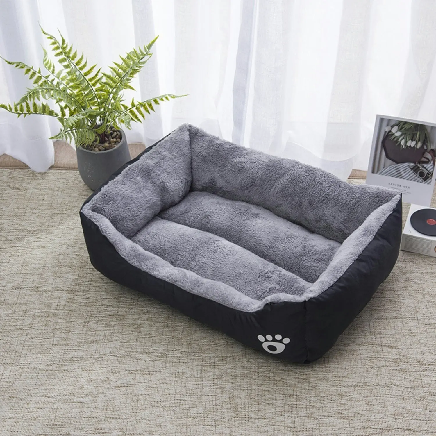 Floofi Dog Cat Calming Comfy Pet Bed Warm Soft Square Washable XL Size Black