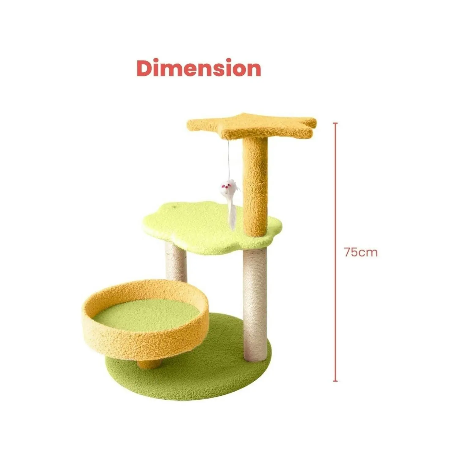 Floofi 75cm Galaxy Scratching Post Cat Scratcher Tree Furniture Bed Yellow Green