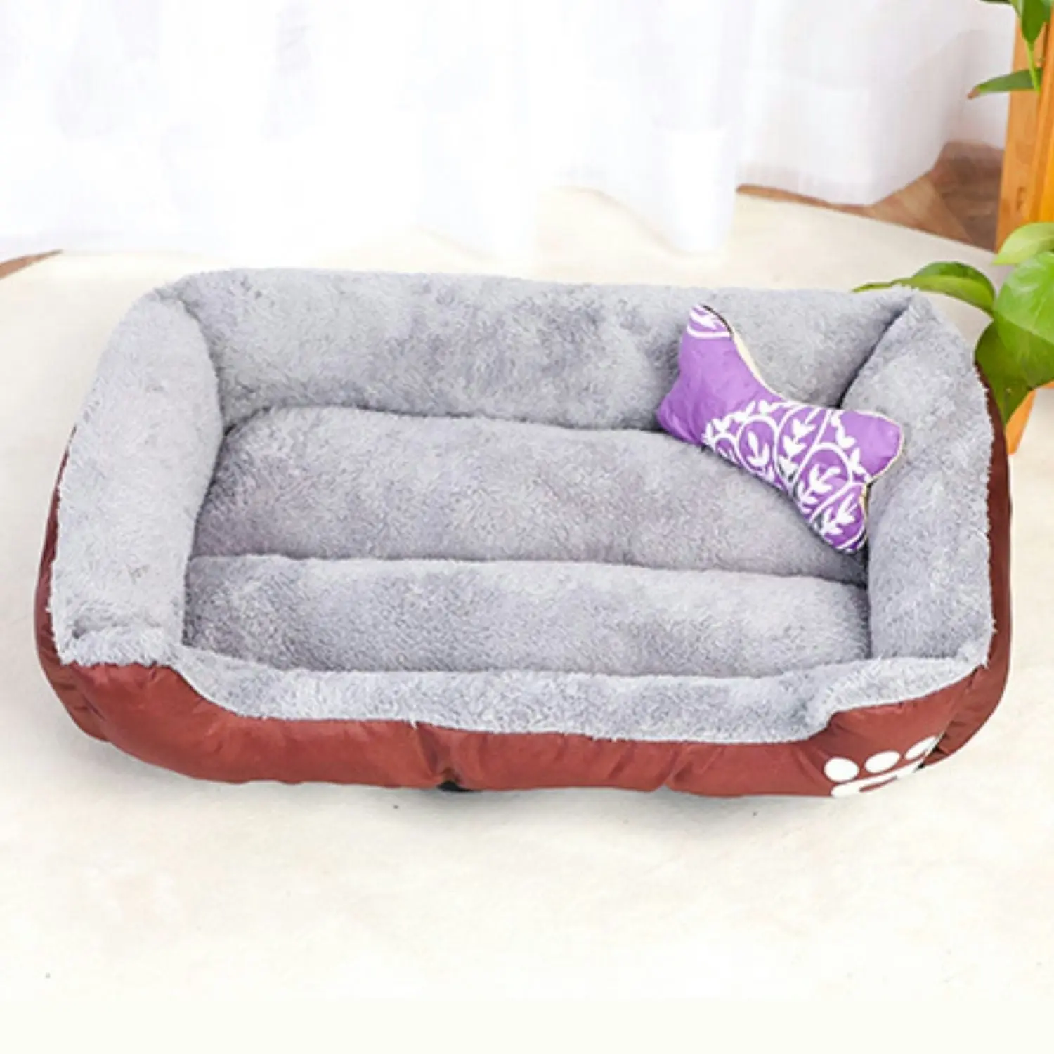 Floofi Dog Cat Calming Comfy Pet Bed Warm Soft Square Washable XL Size Coffee