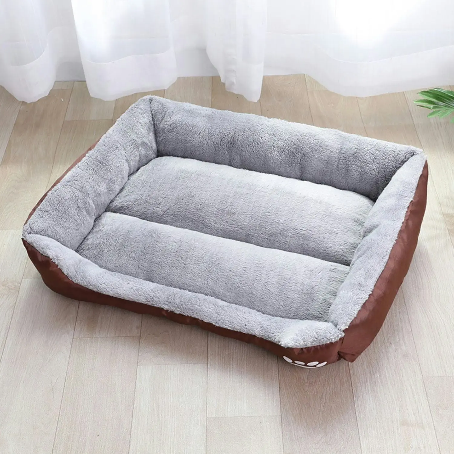 Floofi Dog Cat Calming Comfy Pet Bed Warm Soft Square Washable XL Size Coffee