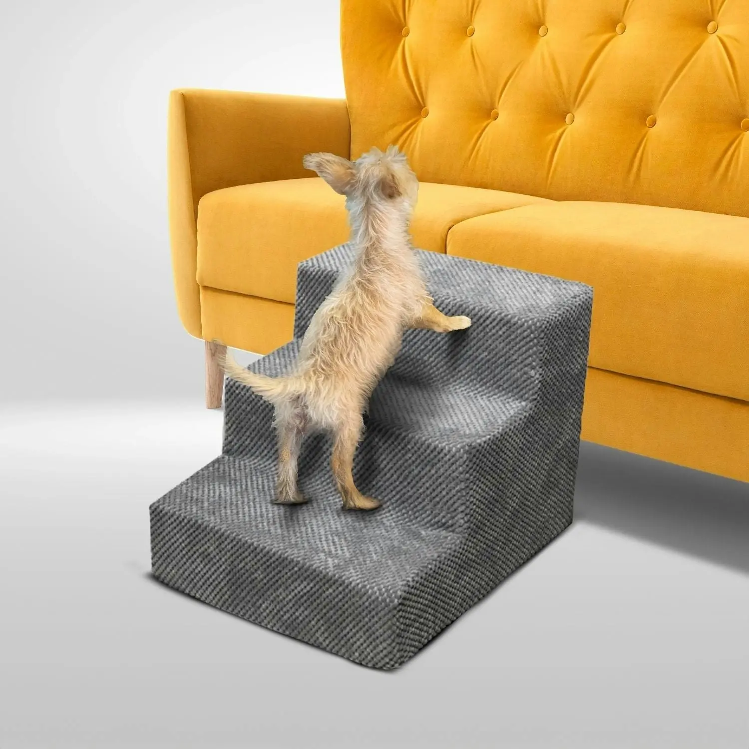 Floofi 3 Tier Detachable Ladder Cat Puppy Memory Foam Pet Stairs with Washable Cover - Grey