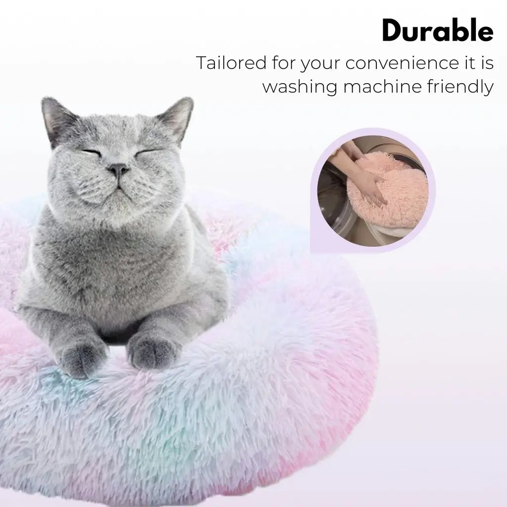 Floofi Calming Pet Bed Round Plush for Cat Dog Ultra Soft Washable 80cm Grey