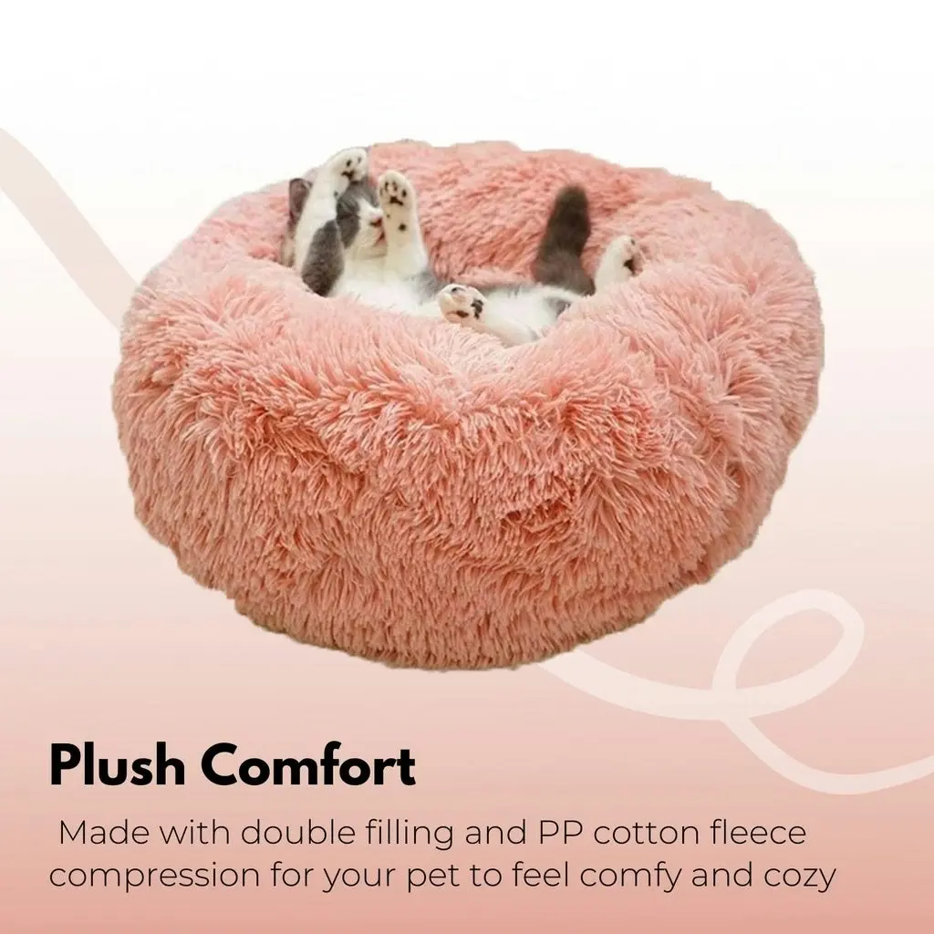 Floofi Calming Pet Bed Round Plush for Cat Dog Ultra Soft Washable 80cm Grey