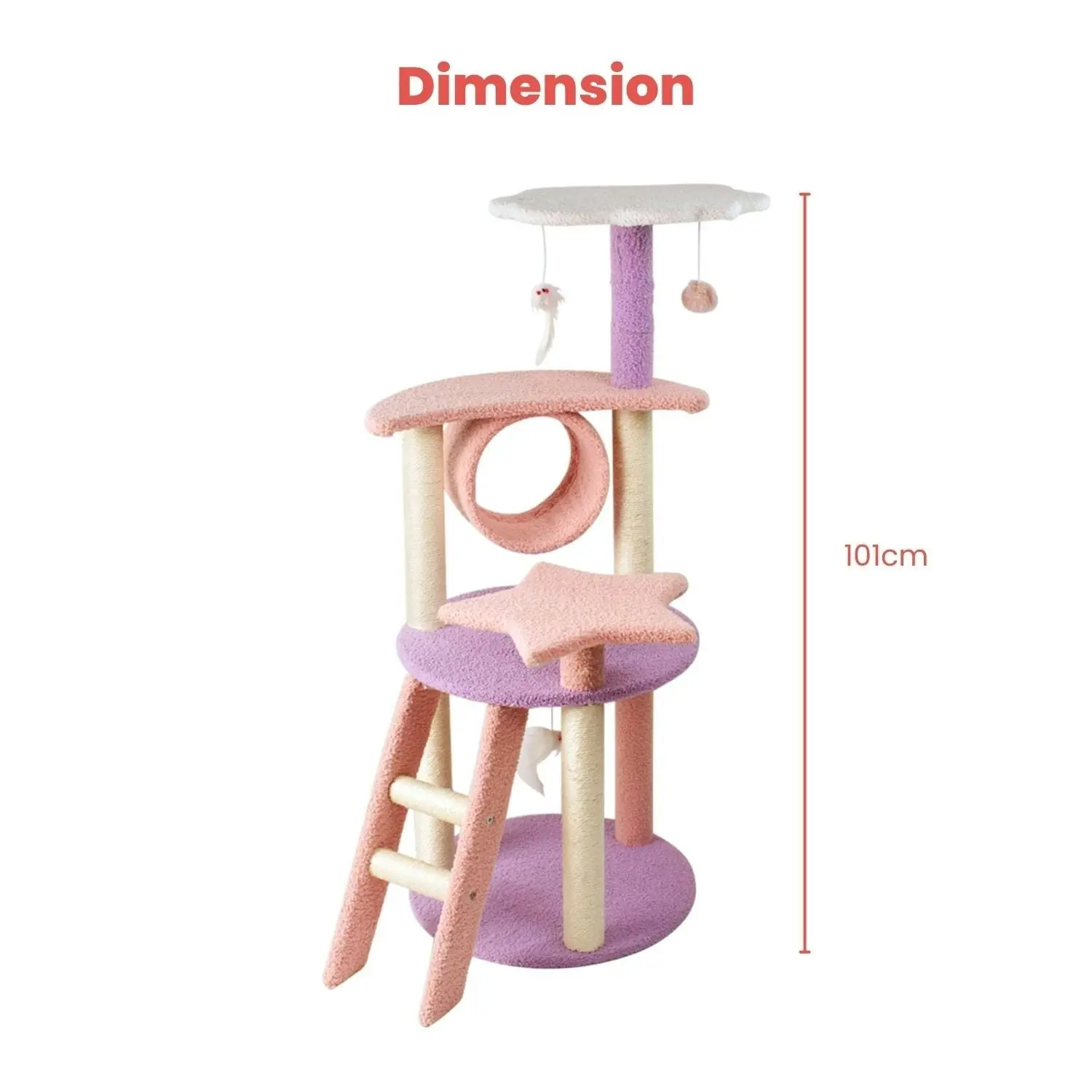 Floofi 101cm Galaxy Easy Assembly High Quality Plush Material Cat Condo Cat Tree Pink Purple