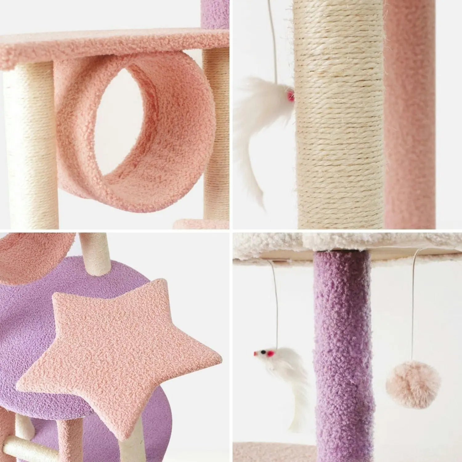 Floofi 101cm Galaxy Easy Assembly High Quality Plush Material Cat Condo Cat Tree Pink Purple