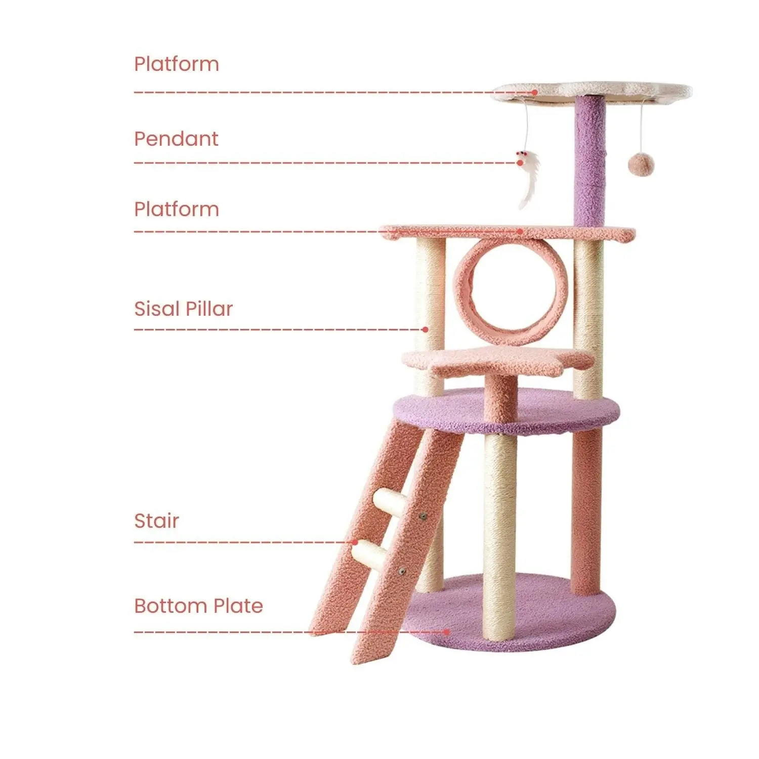 Floofi 101cm Galaxy Easy Assembly High Quality Plush Material Cat Condo Cat Tree Pink Purple