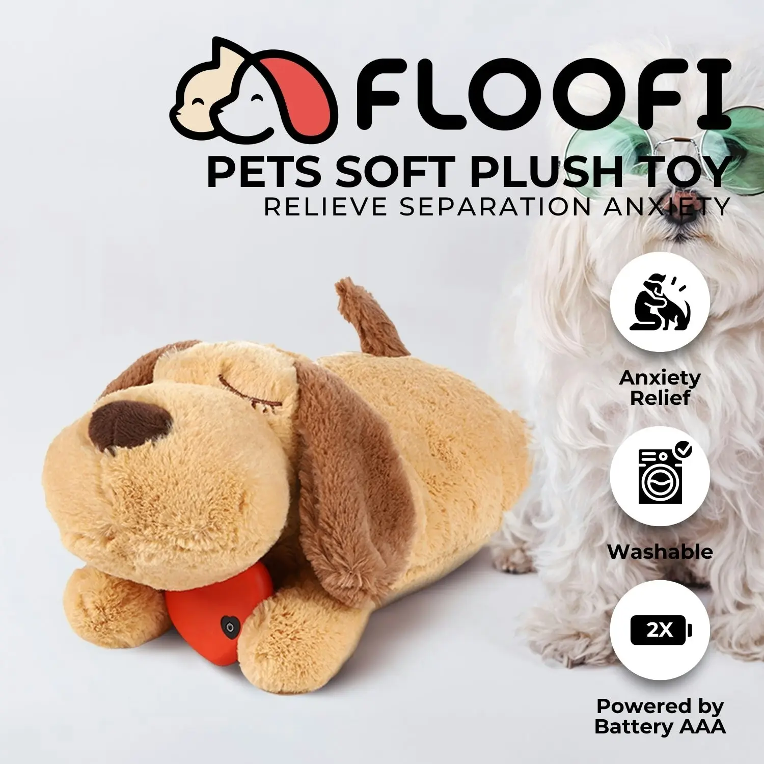 Floofi Heartbeat Soft Plush Sleeping Buddy Pet Dog Anxiety Behavioral Aid Yellow