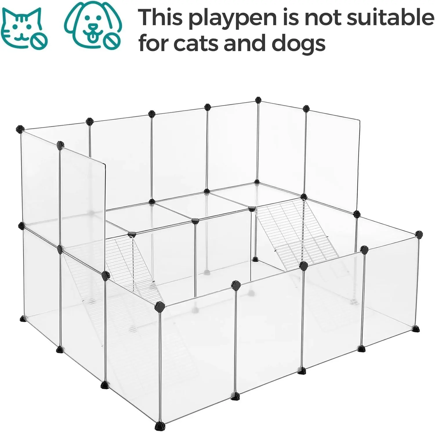 SONGMICS Guinea Pig Playpen with Dense Ramp and DIY Plastic Modular Fence White