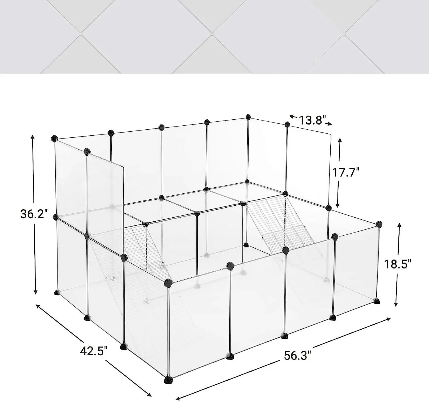 SONGMICS Guinea Pig Playpen with Dense Ramp and DIY Plastic Modular Fence White