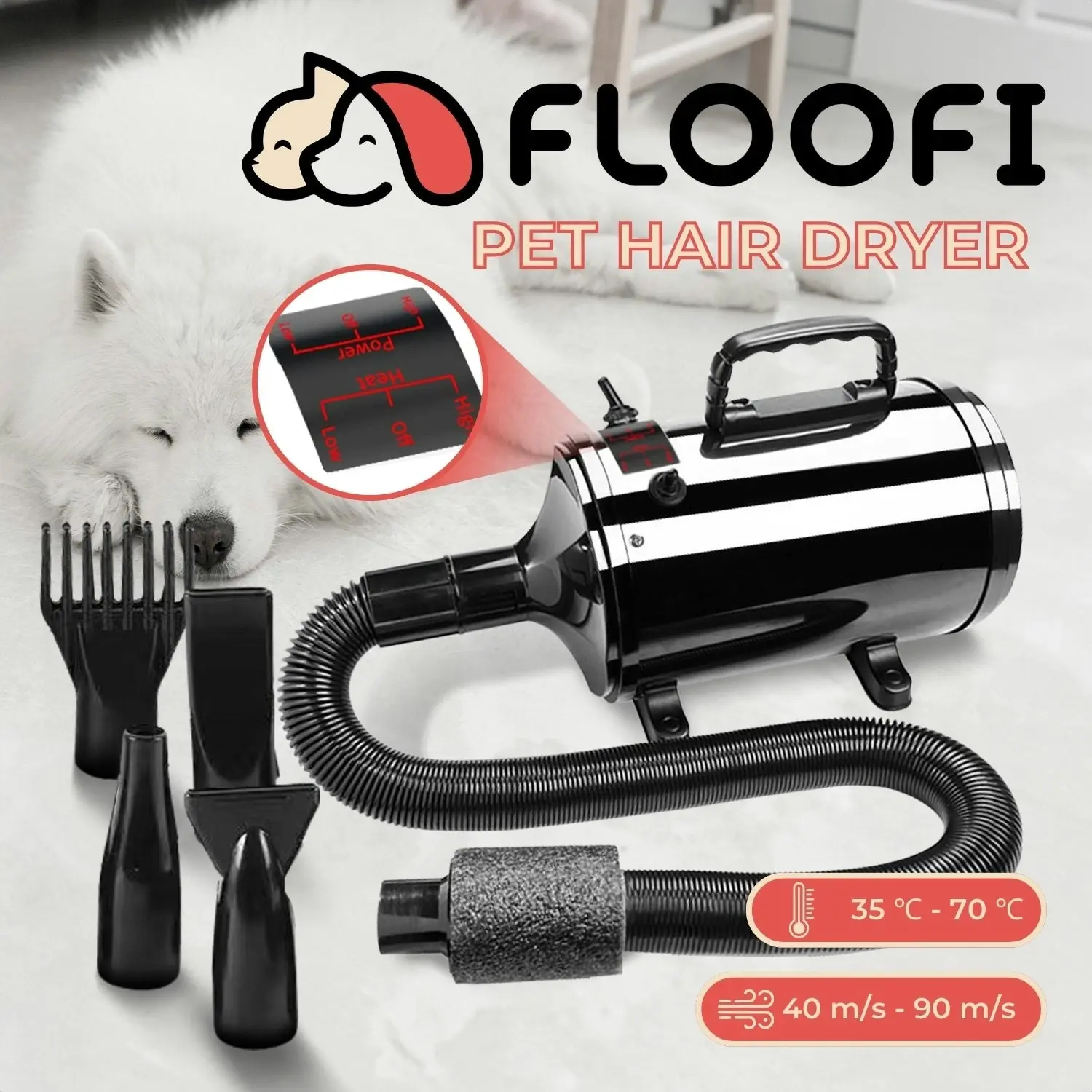 Floofi Basic Grooming Pet Hair Dryer - Black