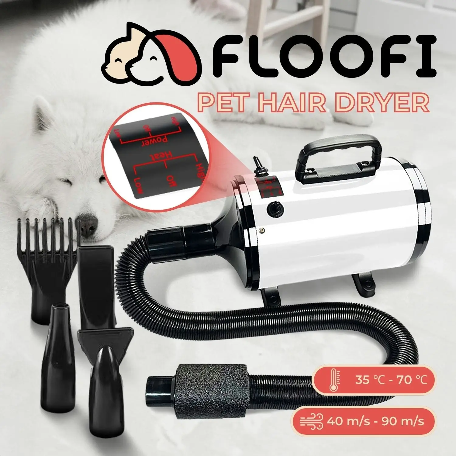 Floofi Basic Grooming Pet Hair Dryer - White