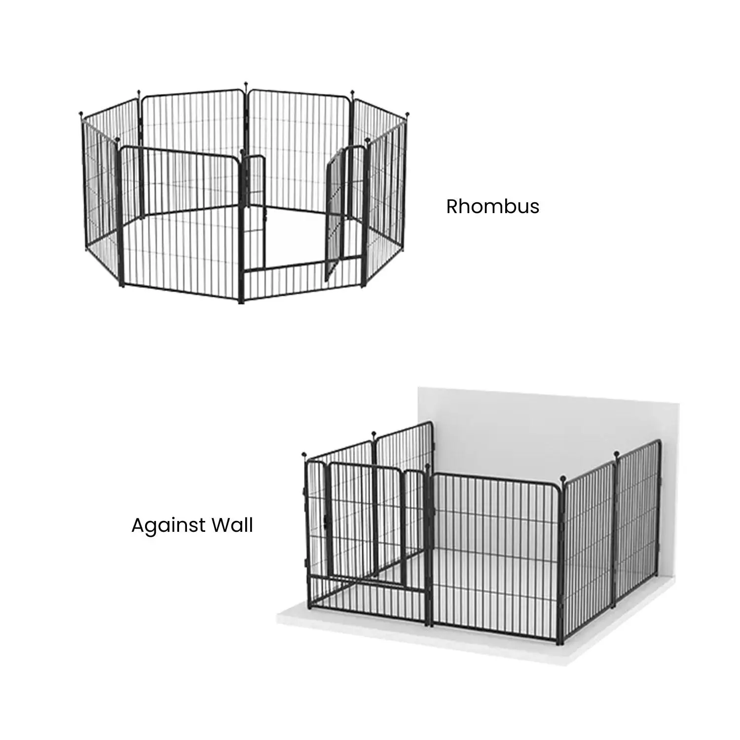 Floofi 8 Panel Portable Steel Crate Pet Puppy Dog Playpen - Black