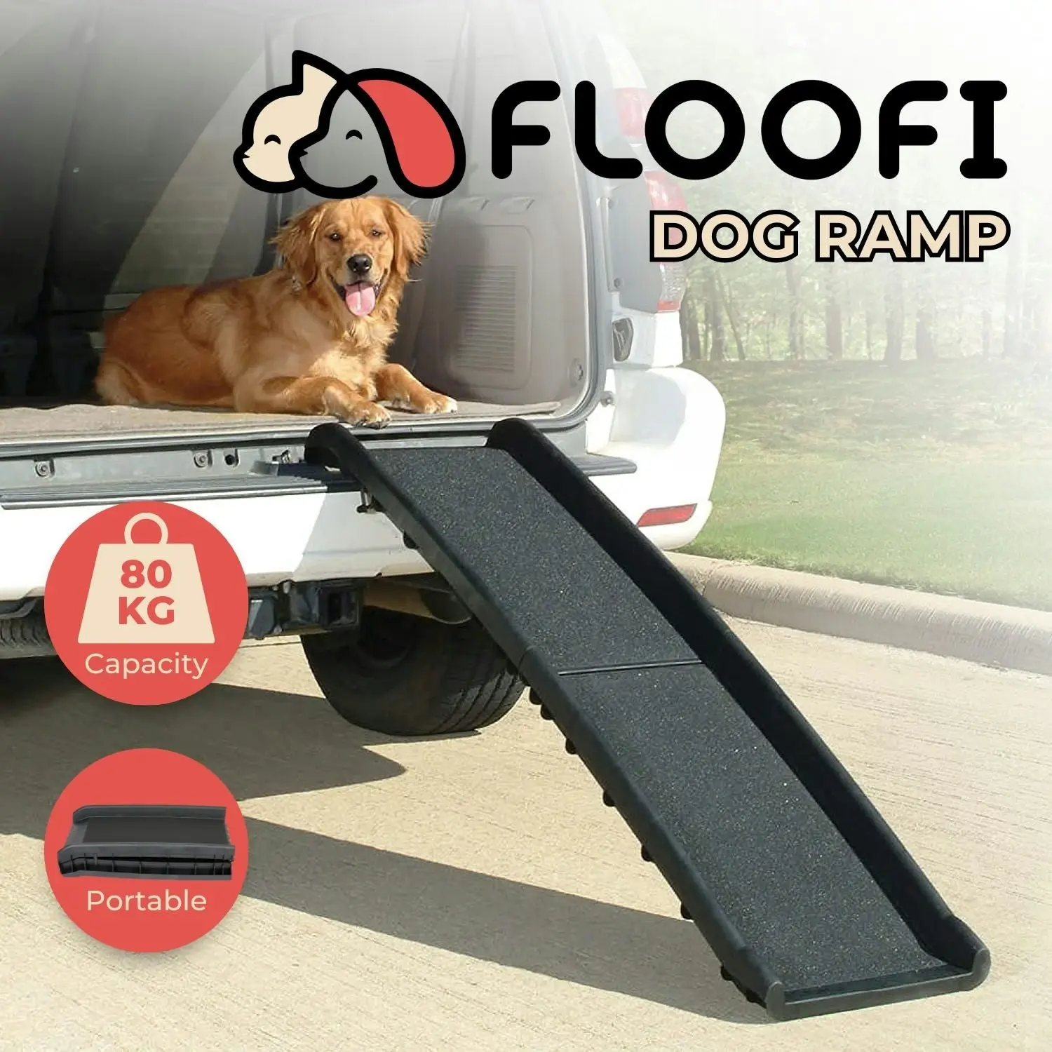 Floofi Dog Stairs For SUV Car Pet Ramp Steps Ladder Travel Foldable Portable