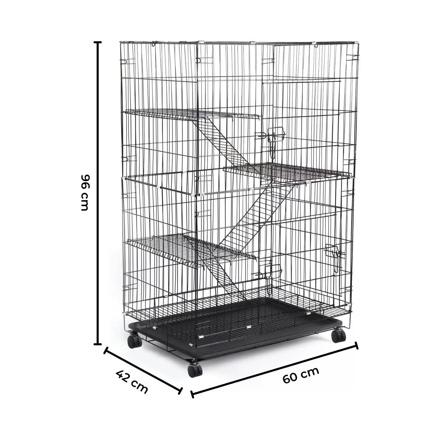 Floofi 3 Level Bird Rabbit Hutch Pet Cage with Casters and Hammock - Black