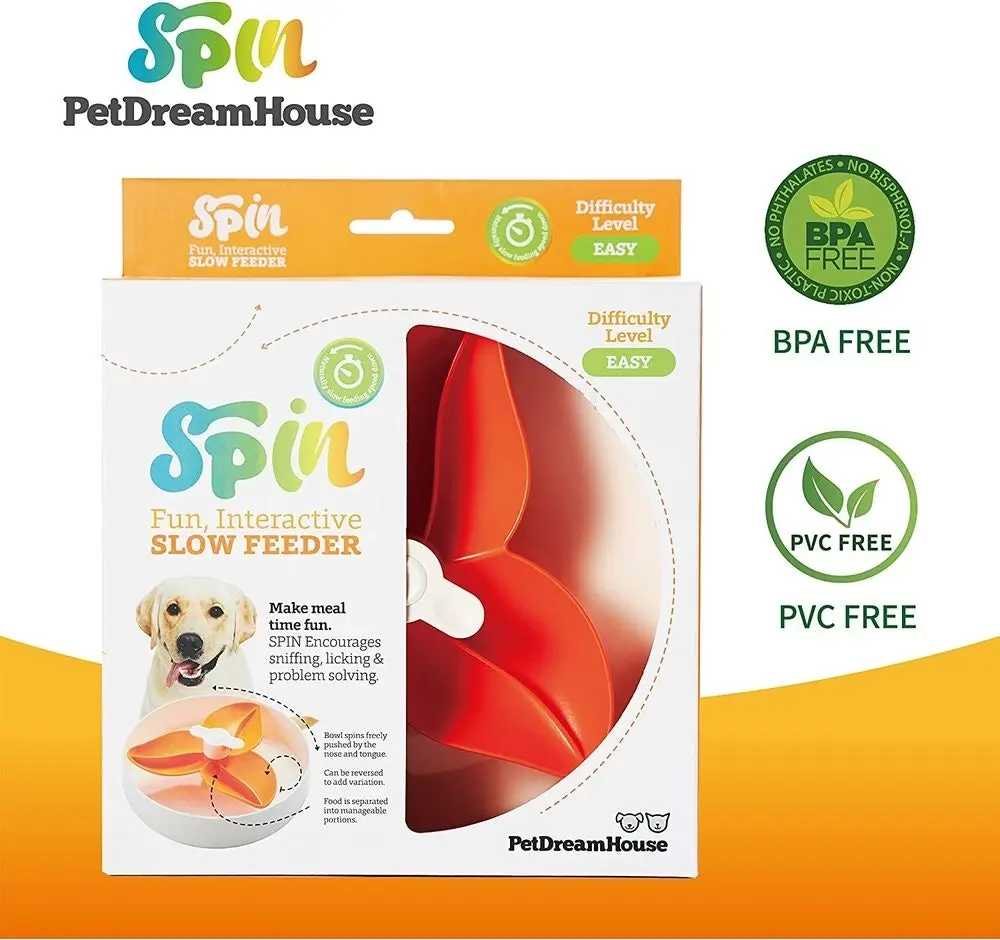 Pet DreamHouse SPIN Interactive Adjustable Slow Feeder Bowl for Cats and Dogs Flower PDHF101