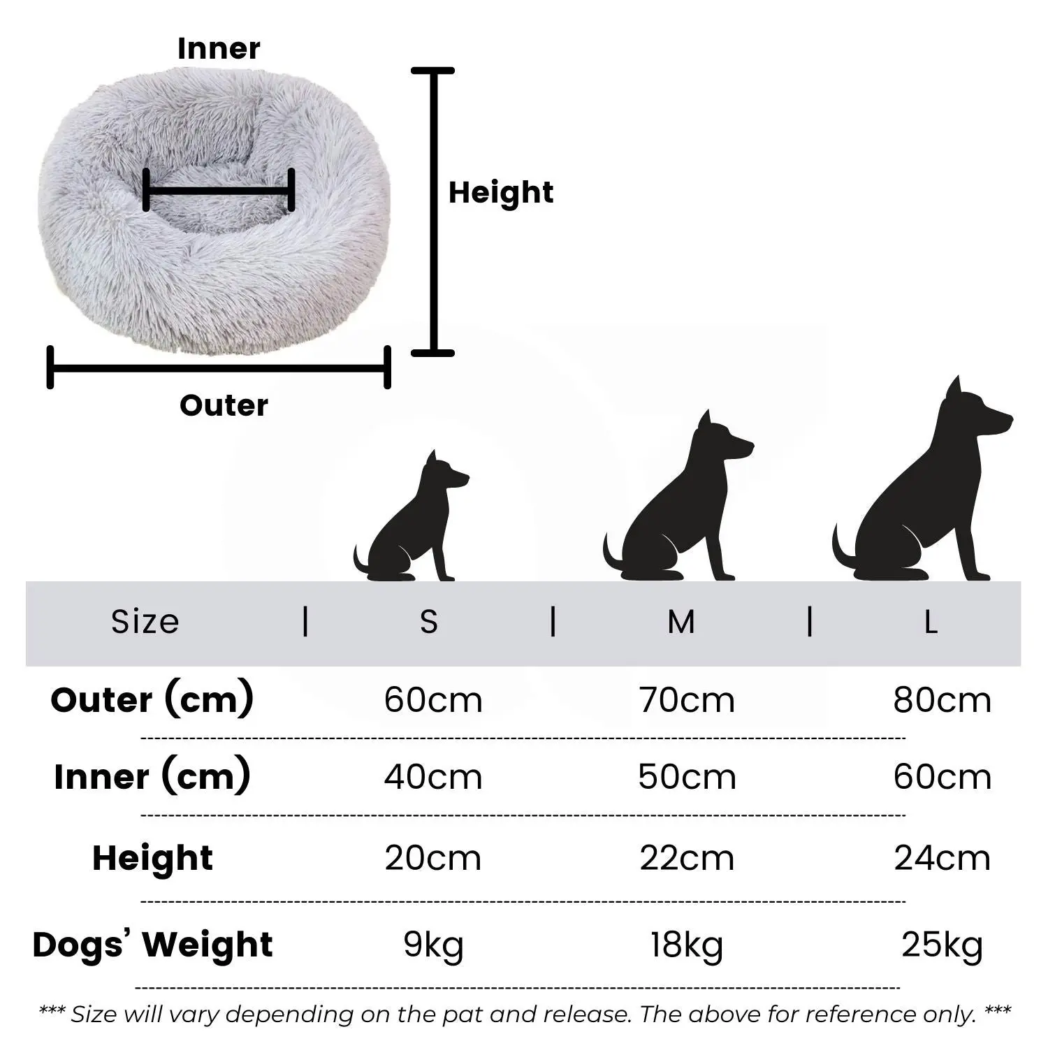 Floofi Round Comfortable Pet Bed with Anti-Skid Bottom 70cm Light Grey