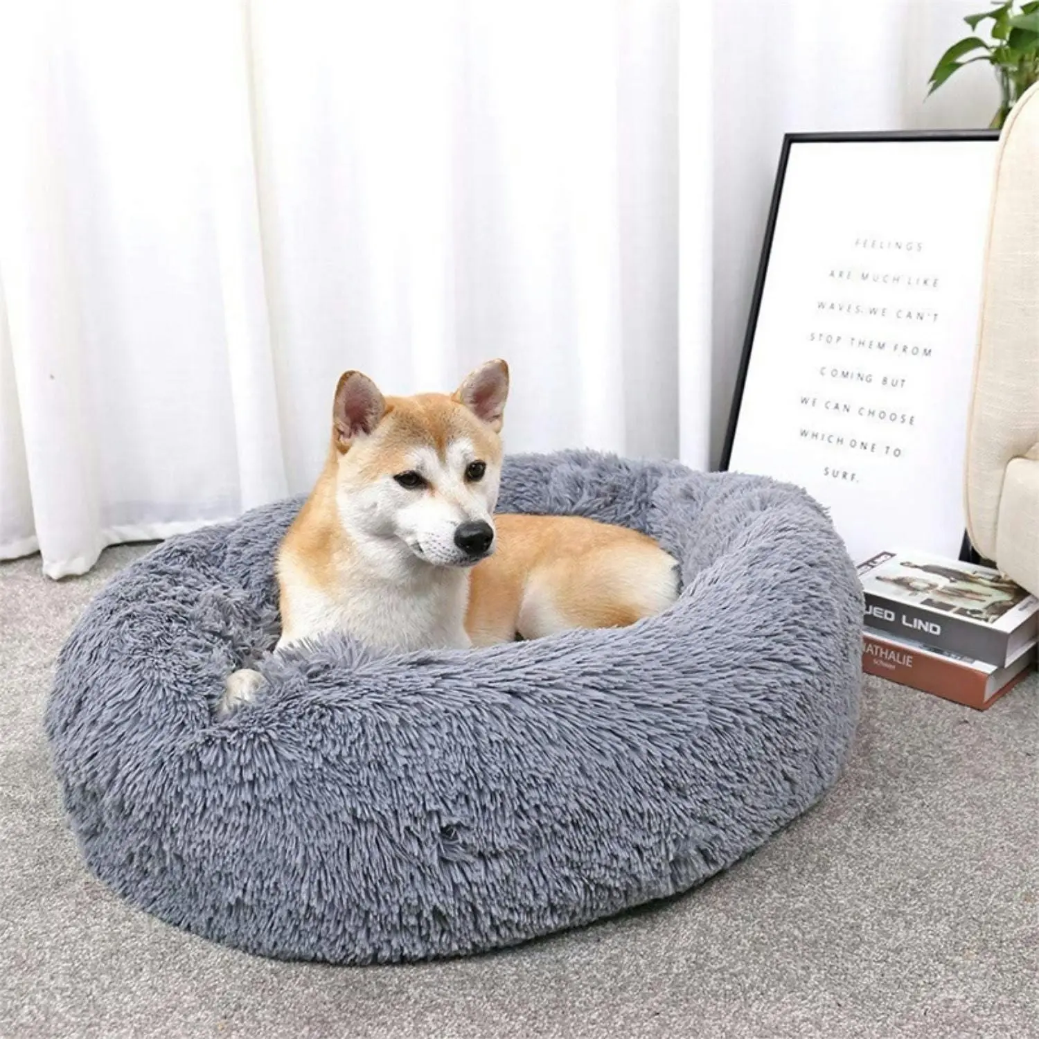 Floofi Round Comfortable Pet Bed with Anti-Skid Bottom 70cm Light Grey