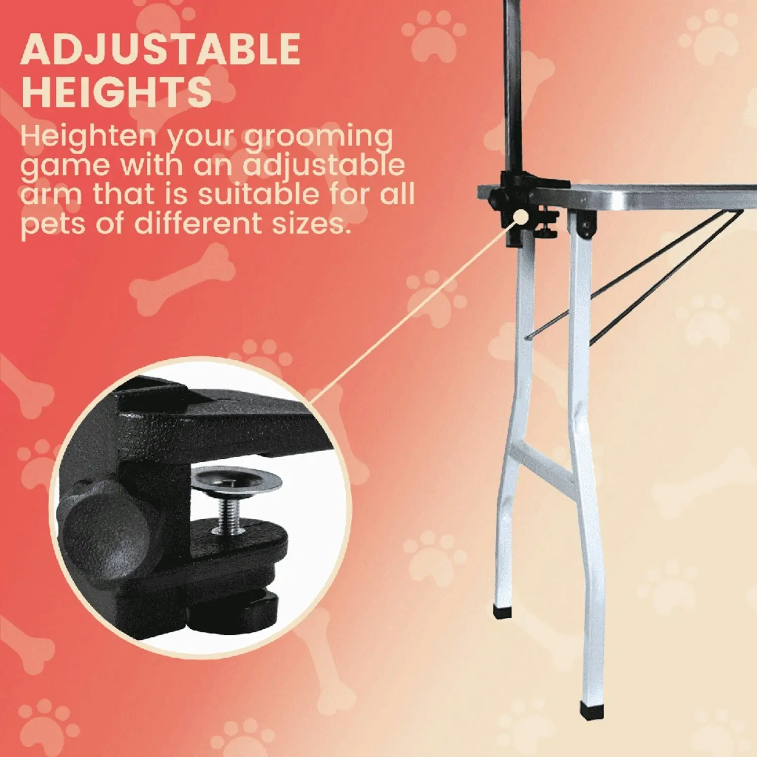 Floofi Foldable Adjustable Height 90cm Single Pole Pet Grooming Table - Black