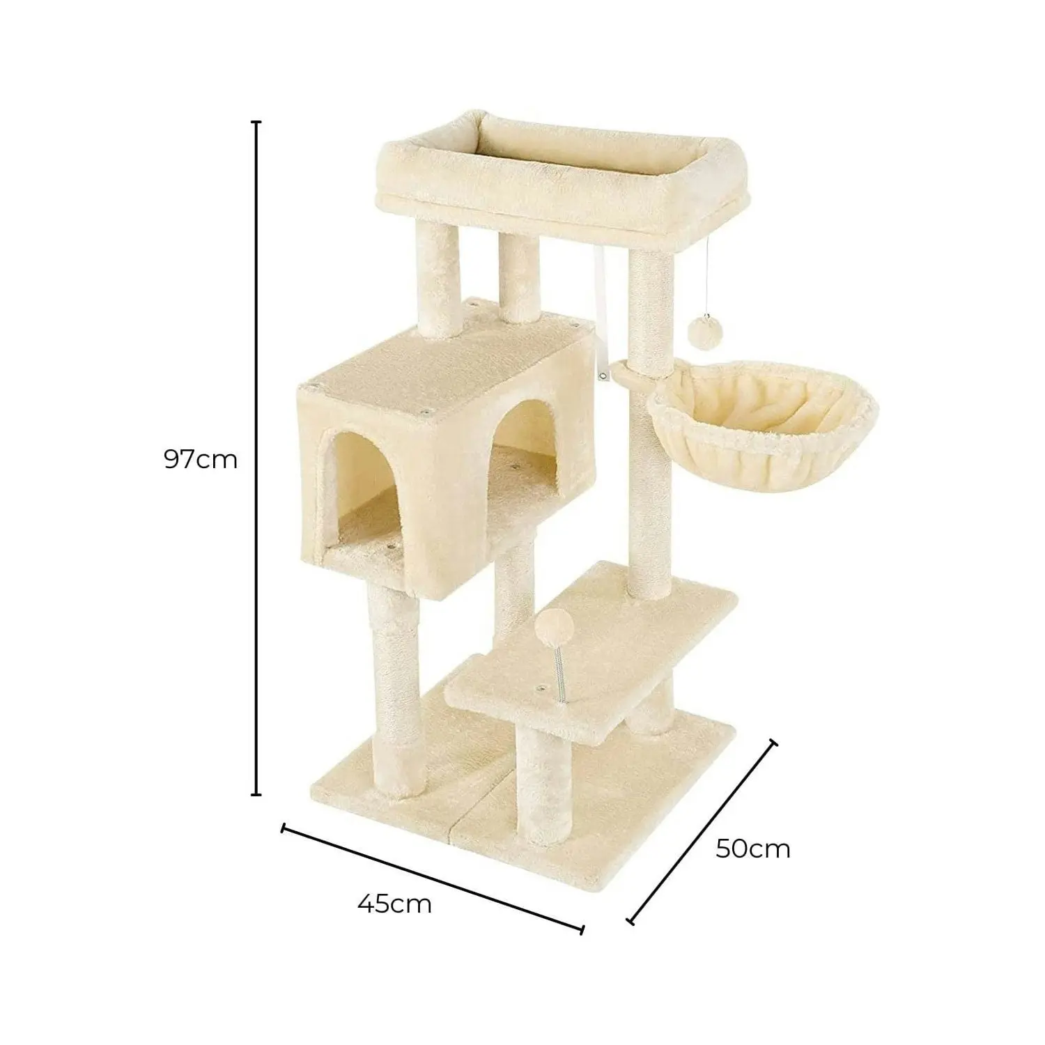 Floofi 97cm Adjustable Base Cat Tree Scratching Post Tower House Furniture Beige